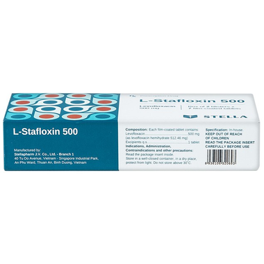 Viên nén L-Stafloxin 500 Stella điều trị nhiễm khuẩn (2 vỉ x 7 viên)