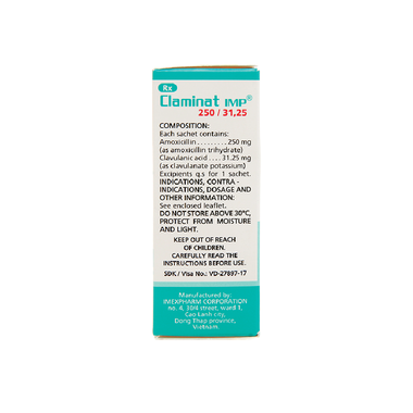 Thuốc Claminat IMP 250/31.25 Điều Trị Nhiễm Khuẩn (Hộp 12 Gói)