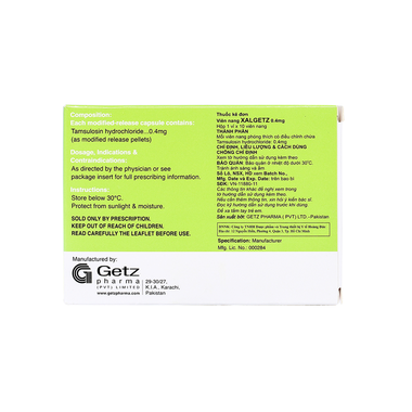 Thuốc Xalgetz 0.4mg Getz điều trị dấu hiệu và hội chứng tăng sản lành tính (1 vỉ x 10 viên)