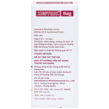 Thuốc Zestril 5mg điều trị tăng huyết áp, suy tim (2 vỉ x 14 viên)