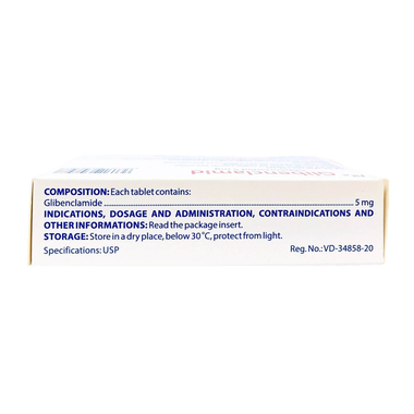 Thuốc Glibenclamid điều trị đái tháo đường type 2 (hộp 5 vỉ x 20 viên)