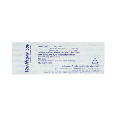 Thuốc Vin-Hepa 500mg điều trị các bệnh lý ở gan (6 vỉ x 10 viên)