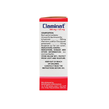 Thuốc bột pha hỗn dịch uống Claminat IMP 500mg/62.5mg điều trị nhiễm khuẩn (12 gói)