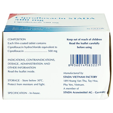Thuốc Ciprofloxacin EG 500mg điều trị trong các trường hợp nhiễm khuẩn (10 vỉ x 10 viên)