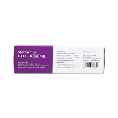 Viên nén Metformin 850mg điều trị bệnh đái tháo đường (4 vỉ x 15 viên)