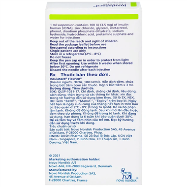 Bút tiêm Insulatard FlexPen 100IU/ml điều trị bệnh đái tháo đường (5 cây)