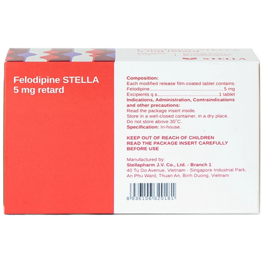 Thuốc Felodip 5mg kiểm soát tăng huyết áp (3 vỉ x 10 viên)
