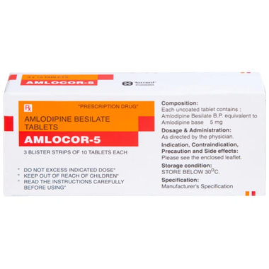 Thuốc Amlocor-5 Torrent điều trị tăng huyết áp, đau thắt ngực (3 vỉ x 10 viên)