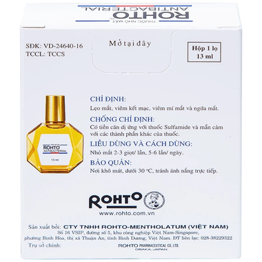 Thuốc nhỏ mắt Rohto Antibacterial điều trị lẹo mắt, viêm kết mạc mắt (chai 13ml)