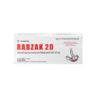 Thuốc Rabzak 20 điều trị trào ngược dạ dày, thực quản (3 vỉ x 10 viên)