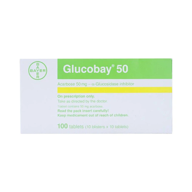 Thuốc Glucobay 50 điều trị kết hợp chế độ ăn kiêng cho bệnh nhân đái tháo đường (10 vỉ x 10 viên)