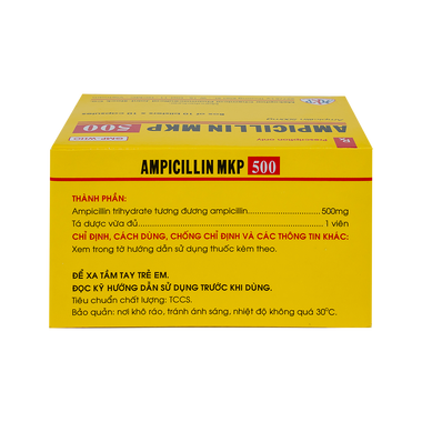 Thuốc Ampicillin MKP 500 điều trị nhiễm khuẩn (10 vỉ x 10 viên)