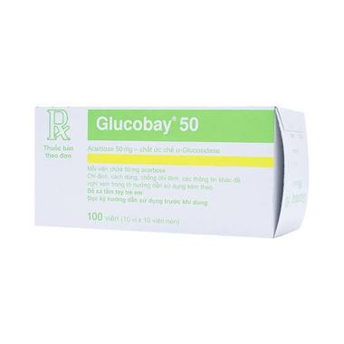 Thuốc Glucobay 50 điều trị kết hợp chế độ ăn kiêng cho bệnh nhân đái tháo đường (10 vỉ x 10 viên)