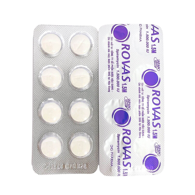 Thuốc Rovas 1.5M IU DHG điều trị nhiễm khuẩn đường hô hấp, da (2 vỉ x 8 viên)