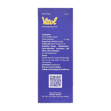 Thuốc nhỏ mắt Vitol 0.18% giảm khô mắt lọ (12ml)