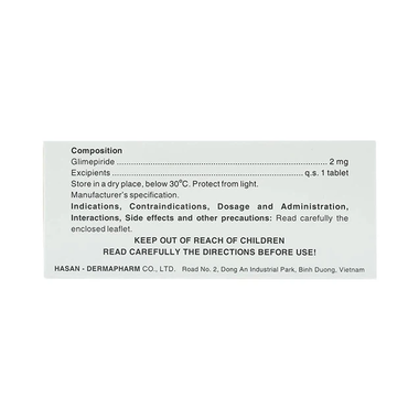 Viên nén Miaryl 2mg Hasan điều trị đái tháo đường tuýp 2 (10 vỉ x 10 viên)