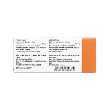 Thuốc PMS OFLOXACIN 200mg hỗ trợ điều trị các bệnh nhiễm khuẩn, viêm phế quản (Hộp 20 viên)