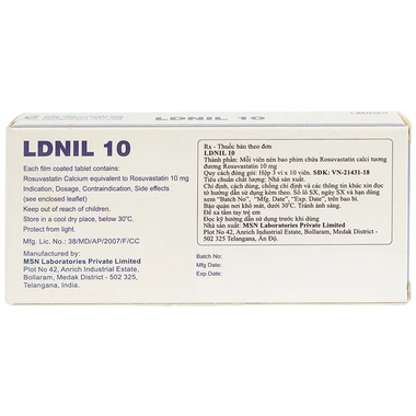 Thuốc LDNIL 10 hỗ trợ điều trị tăng cholesterol (Hộp 30 viên)