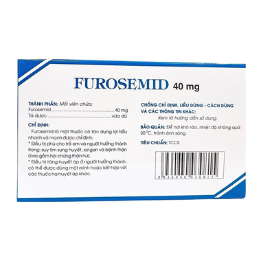 Thuốc Furosemid 40mg Traphaco điều trị phù, tăng huyết áp nhẹ hay trung bình (2 vỉ x 20 viên)