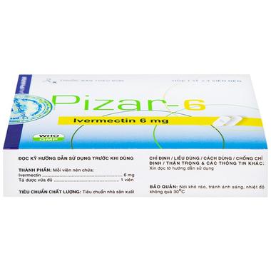 Viên nén Pizar-6 điều trị các bệnh nhiễm giun lươn, giun chỉ (1 vỉ x 4 viên)