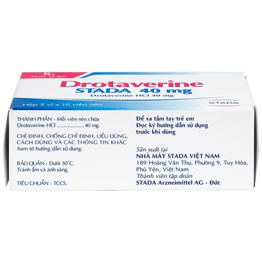 Thuốc Drotaverine Stada 40mg điều trị co thắt dạ dày, ruột, hội chứng ruột kích thích (5 vỉ x 10 viên)