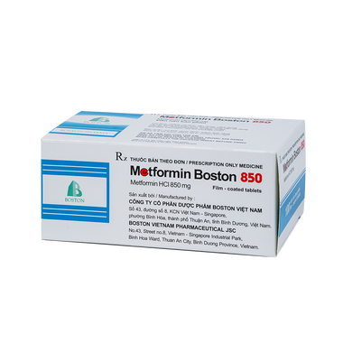Thuốc Metformin Boston 850mg Điều Trị Đái Tháo Đường Tuýp 2 (Hộp 5 Vỉ X 20 Viên)