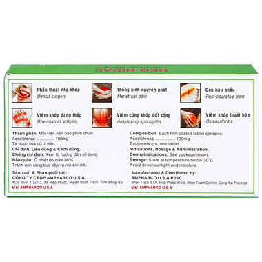 Thuốc Neo Nidal 100mg điều trị đau sau chấn thương, phẫu thuật (3 vỉ x 10 viên)