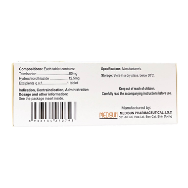 Thuốc Telzid 80/12.5 điều trị tăng huyết áp (6 vỉ x 10 viên)