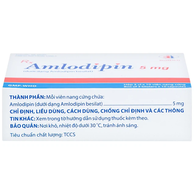 Thuốc Amlodipin 5mg Domesco điều trị tăng huyết áp, đau thắt ngực (3 vỉ x 10 viên)