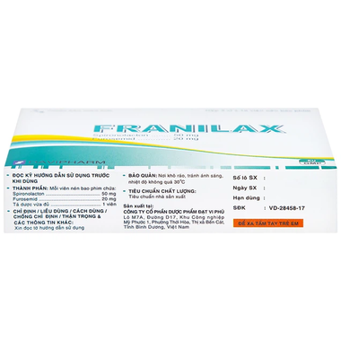 Thuốc lợi tiểu Franilax điều trị phù, tăng huyết áp (3 vỉ x 10 viên)