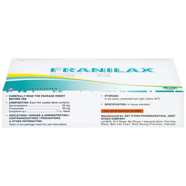 Thuốc lợi tiểu Franilax điều trị phù, tăng huyết áp (3 vỉ x 10 viên)