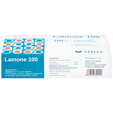 Viên nén Lamone 100 Stella điều trị viêm gan siêu vi B mãn tính (3 vỉ x 10 viên)