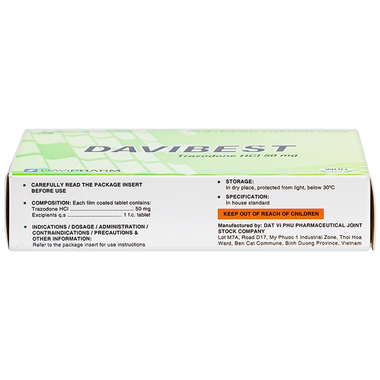 Thuốc Davibest 50mg hỗ trợ điều trị giảm triệu chứng của tất cả các dạng trầm cảm (Hộp 30 viên)