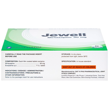 Thuốc Jewell 30mg Davipharm điều trị các đợt trầm cảm nặng (4 vỉ x 7 viên)