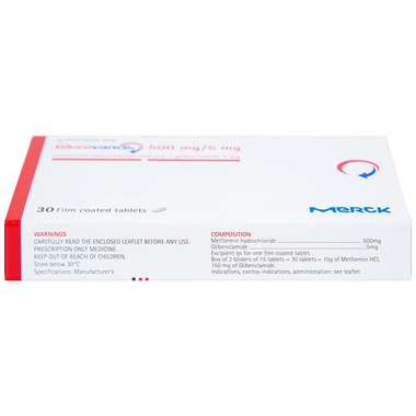Thuốc Glucovance 500mg/5mg Merck điều trị tiểu đường tuýp 2 (2 vỉ x 15 viên)