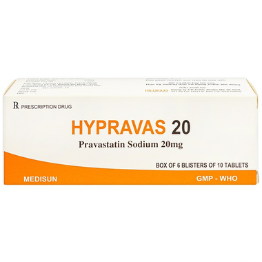 Thuốc Hypravas 20 Medisun điều trị tăng cholesterol máu, xơ vữa động mạch (6 vỉ x 10 viên)