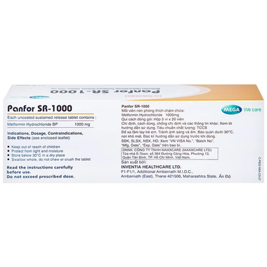 Thuốc Panfor SR-1000mg hỗ trợ  điều trị bệnh đái tháo đường tuýp 2 (Hộp 100 viên)