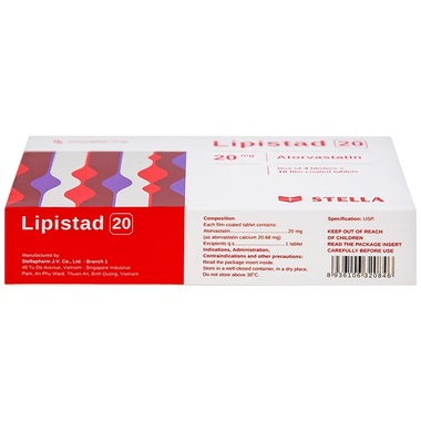 Viên nén Lipistad 20 điều trị tăng cholesterol máu (3 vỉ x 10 viên)