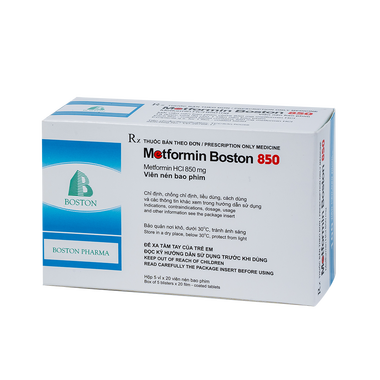 Thuốc Metformin Boston 850mg Điều Trị Đái Tháo Đường Tuýp 2 (Hộp 5 Vỉ X 20 Viên)