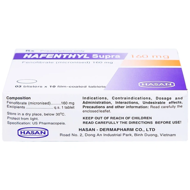 Thuốc Hafenthyl Supra 160mg điều trị tăng triglycerid máu (3 vỉ x 10 viên)