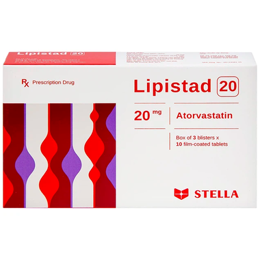 Viên nén Lipistad 20 điều trị tăng cholesterol máu (3 vỉ x 10 viên)