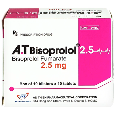 Thuốc A.T Bisoprolol 2.5mg điều trị suy tim mạn tính ổn định (10 vỉ x 10 viên)