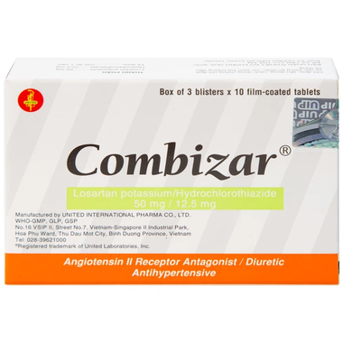 Thuốc Combizar 5/12,5 mg  điều trị cao huyết áp (3 vỉ x 10 viên)