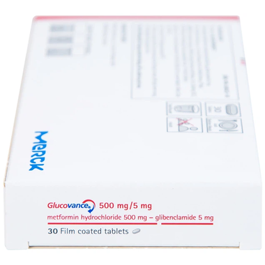 Thuốc Glucovance 500mg/5mg Merck điều trị tiểu đường tuýp 2 (2 vỉ x 15 viên)