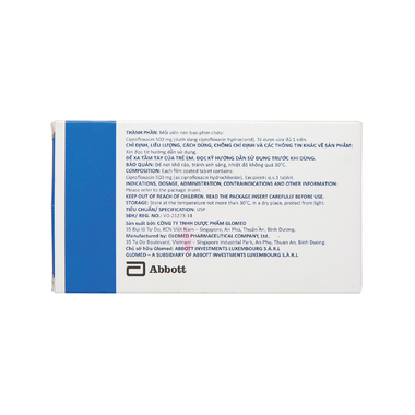 Thuốc Glocip 500 Glomed điều trị các bệnh nhiễm khuẩn (3 vỉ x 10 viên)