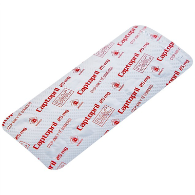 Thuốc Captopril 25mg điều trị tăng huyết áp, suy tim, nhồi máu cơ tim (10 vỉ x 10 viên)
