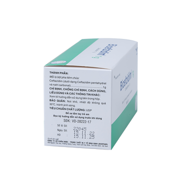 Thuốc Bicefzidim 1g điều trị kí sinh trùng, chống nhiễm khuẩn (Hộp 1 lọ)