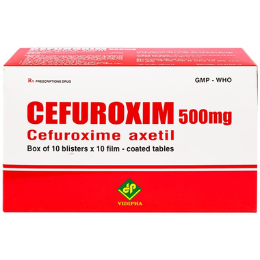 Thuốc Cefuroxim 500mg Vidipha điều trị nhiễm khuẩn (10 vỉ x 10 viên)