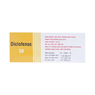 Thuốc Diclofenac 50mg TW25 điều trị dài hạn viêm khớp mạn tính, thoái hóa khớp (10 vỉ x 10 viên)