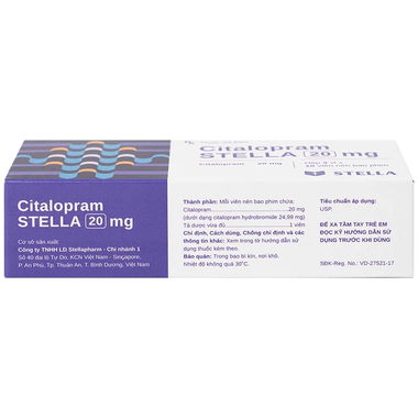 Thuốc Citalopram Stella 20mg trị trầm cảm và rối loạn hoảng sợ (3 vỉ x 10 viên)